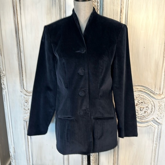 The J. Peterman Company 100% Cotton Deep Blue Corduroy Collarless Blazer Classic - Picture 1 of 11